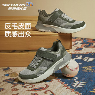 Skechers斯凯奇儿童春秋款男童时尚复古跑鞋中大童休闲时尚运动鞋405676L 橄榄绿/OLV 34码