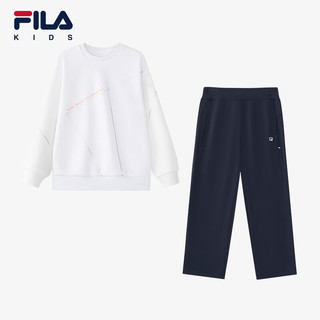 FILA 斐乐童装儿童长袖套装2024秋季女大童运动卫衣针织裤子 玉石白-FWT 150cm