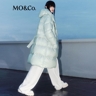 MO&Co.2024冬90%鹅绒连帽长款羽绒服(附腰带)MBC4EINT15 冰川绿色 XS/155