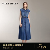MISS SIXTY2024秋季新款连衣裙女含天丝无袖开衩复古性感休闲甜酷 深蓝