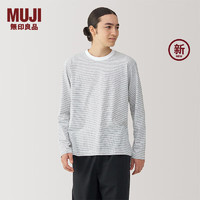 MUJI 無印良品 无印良品（MUJI） 男式 天竺织 圆领长袖T恤 男士打底衫男款  AB1MLA4A 白色条纹 L 175/100A