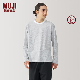 无印良品（MUJI） 男式 天竺织 圆领长袖T恤 男士打底衫男款  AB1MLA4A 白色条纹 L 175/100A