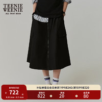 Teenie Weenie小熊简约半身裙女2024秋季女黑色中长裙 黑色 160/S