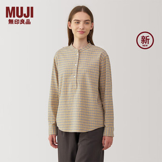 无印良品（MUJI）女式 法兰绒立领长袖罩衫 女士衬衫衬衣外套秋季 BC2KGC4A 暗黄色格纹 S(155/80A)