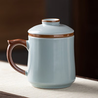 金镶玉天青汝窑茶杯套装可养开片陶瓷马克杯办公杯男女喝水杯高档礼盒装 心悦江山天青汝窑办公杯