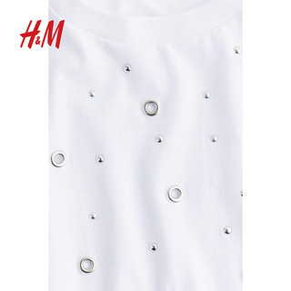 H&M2024夏季女装缀饰T恤1254666 白色 155/80