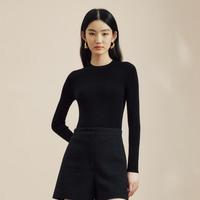 LIME FLARE莱茵针织衫长袖打底衫无缝针织套头衫显瘦百搭羊毛衫 O黑色圆领（OTW） XL