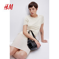 H&M2024夏季女装时尚休闲百搭柔软细密针织T恤1232470 混奶油色 170/104