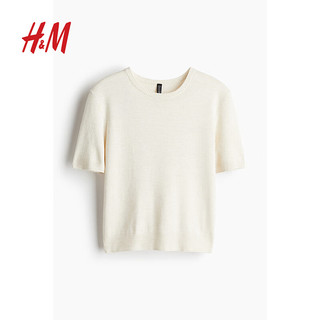 H&M2024夏季女装时尚休闲百搭柔软细密针织T恤1232470 混奶油色 155/80