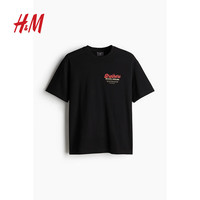 H&M男装2024夏季上衣时尚休闲柔软休闲版T恤1034065 黑色/Brothers 175/108