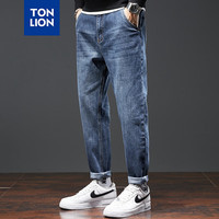 唐狮 TONLION2024早秋男潮直筒修身水洗潮流牛仔长裤TB 深蓝 30