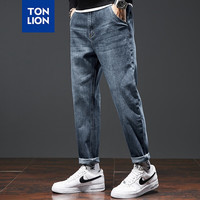 唐狮 TONLION2024早秋男潮直筒修身水洗潮流牛仔长裤TB 灰蓝 29
