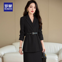 罗蒙（ROMON）女士西装外套2024秋季休闲百搭气质优雅商务小西服女 黑色 2XL