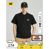 CAT卡特24秋男户外华夫格面料logo印花翻领polo短袖T恤 黑色 S