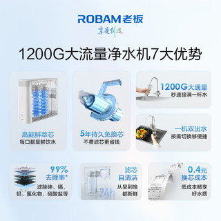 老板（Robam）净水器家用1200G厨下式直饮净水机 5年RO反渗透 双龙头双出水 PRC1200-JV272A