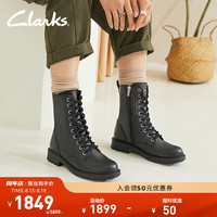 Clarks其乐Orinoco系列女士秋冬英伦交叉绑带中筒牛皮骑士靴 黑色 261636234 38