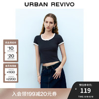 UR2024秋季女装时尚撞色蕾丝花边蝴蝶结短袖T恤UYU440019 墨蓝 L