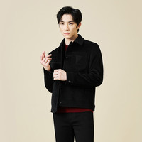 利郎毛呢大衣男短款冬季充鸭绒保暖羽绒夹克男士含山羊绒毛呢外套 黑色(23DYR9011S) 170/84A 加鸭绒