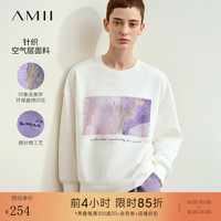 AMII2024早秋圆领抽象印花刺绣空气层卫衣女落肩袖宽松上衣 米白 170/92A/XL