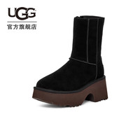 UGG 女士舒适时尚双线缝坡跟厚底短靴休闲雪地靴 1158313 黑色 42