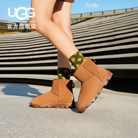 UGG 女士舒适时尚平底纯色圆头休闲经典迷你短靴雪地靴 1115030 栗色 39