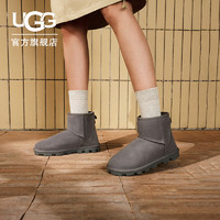 UGG 女士舒适时尚平底纯色圆头休闲经典迷你短靴雪地靴 1115030 炭灰色 42