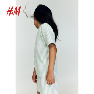 H&M2024夏季童装大童男童2件式毛圈布套装1241000 黄色/条纹 135/68