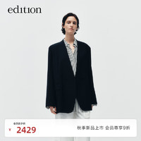 edition【E+云朵系列】2024秋手工褶无领女绅士羊毛西装外套 黑色  XS/155