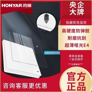 HONYAR 鸿雁 超薄哑光E4白色银灰色亚克力开关插座家用暗装款式