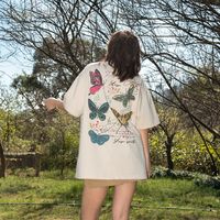 百亿补贴：YEP 彩色蝴蝶印花短袖t恤女夏季2024新款复古情侣宽松纯棉半袖上衣