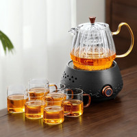 不拙电陶炉煮茶器玻璃煮茶壶烧水壶茶具套装家用煮茶炉花茶壶普洱茶 2-海无涯电陶炉+花葵壶+6杯