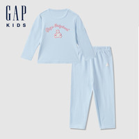 Gap女童2024初秋小熊印花双面磨毛长袖睡衣儿童装套装646205 淡蓝色 120cm(6-7岁) 亚洲尺码