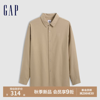 Gap男装2024秋季纯棉胶印logo长袖衬衫百搭简约风上衣637164 卡其色 180/100A(XL) 亚洲尺码