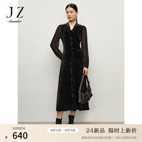 玖姿·安娜蔻ShineDiamond钻石丝绒松紧腰半身长裙女装2024秋季 素黑 3XL