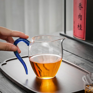 禾器·炫彩台湾禾器怡然茶海高硼硅透明玻璃公道杯 茶具配件公杯耐热分茶器 怡然鹰嘴茶海330ml（宝蓝金）