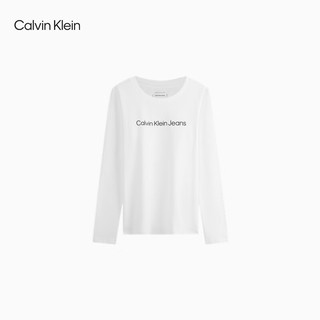 Calvin Klein Jeans24秋季女士休闲ck字母印花修身打底衫长袖T恤J224935 YAF-月光白 S