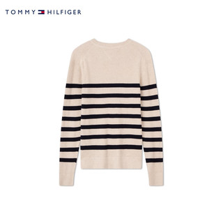 TOMMY HILFIGER24秋冬男装纯棉休闲条纹肌理感圆领针织衫MW0MW36525 米白藏青条纹0A4 XS