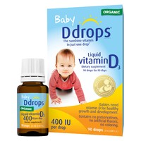 Ddrops 维生素D3 0.08液体盎司(约2.4毫升) 液体 无味 适合婴儿