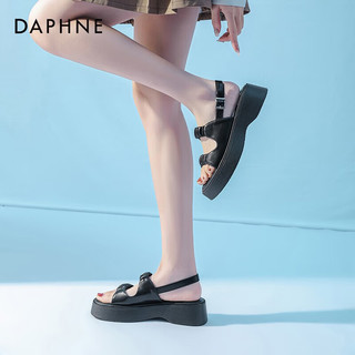 达芙妮（DAPHNE）达芙妮凉鞋女2024年夏女鞋休闲百搭厚底显高一字带凉鞋JL 黑色 37