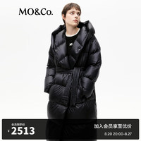 MO&Co.2024冬90%鹅绒连帽长款羽绒服(附腰带)MBC4EINT15 黑色  XS/155