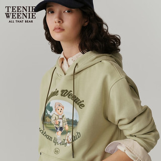 Teenie Weenie小熊女装连帽美式卫衣女2024早秋宽松长袖上衣 军绿色 160/S