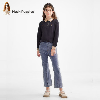 暇步士（Hush Puppies）童装儿童女童2024春秋款舒适弹力柔软学院气质感长袖POLO衫 藏蓝 150cm