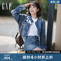 Gap女装2024初秋纯棉水洗做旧毛边短款牛仔服百搭外套640197 中度水洗 170/88A(L) 亚洲尺码