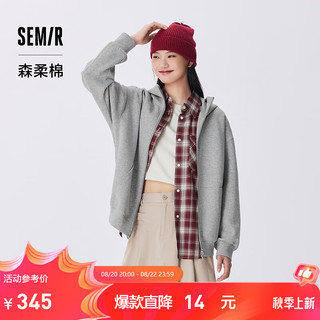 森马（Semir）森柔棉|外套女慵懒落肩2024秋连帽宽松夹克百搭 中花灰00510 170/92A/XL