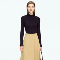 AMII2024秋优雅通勤半高领欧根纱花边拼接修身显瘦毛衣女上衣 黑色 160/84A/M