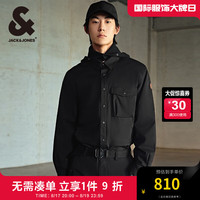 杰克·琼斯（JACK&JONES）秋季时尚翻领上衣宽松按扣纯色百搭舒适夹克外套男2243OS006 E40 黑色 165/88A/XS