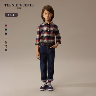 Teenie Weenie Kids小熊童装24秋冬男童学院风小翻领格纹衬衫 绿色 120cm