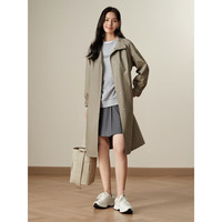 玖姿·安娜蔻简约设计感腰带宽松卡姆登风衣外套女2024秋季 绿灰 XL