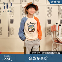 Gap【大小童同款】男童2024初秋新款印花卫衣儿童装上衣642575 白色拼接