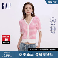 Gap女装2024初秋刺绣logo拼色条纹中袖针织衫气质上衣637690 粉色 170/88A(L)亚洲尺码